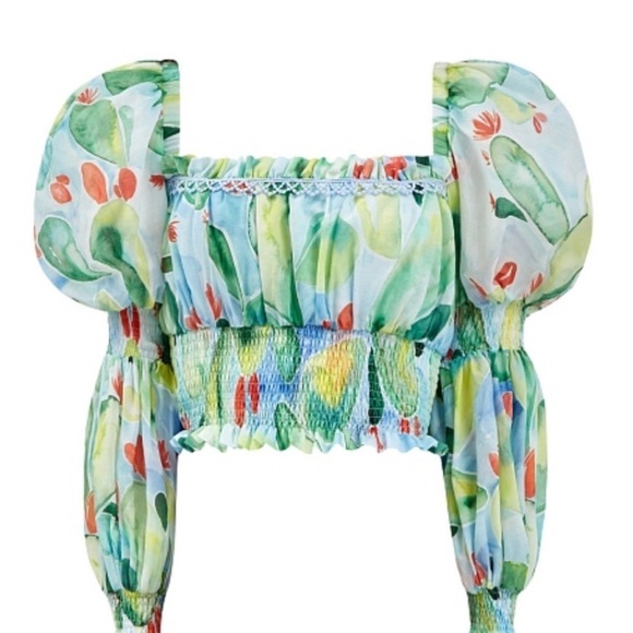 Charo Ruiz Ibiza Brisa Top NWT XS Long Sleeve Cropped Puff sleeve New Green Blue - Picture 14 of 15